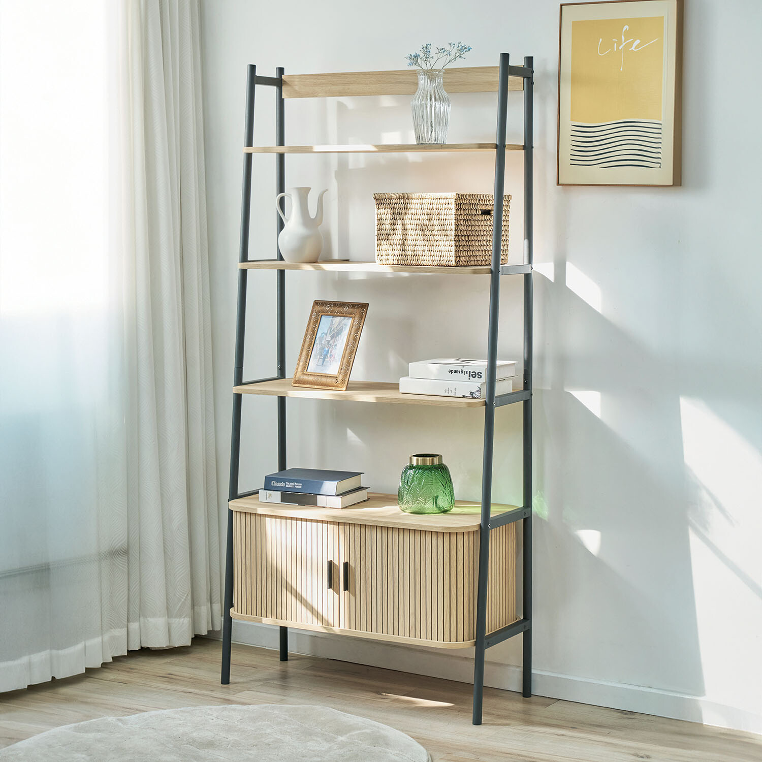 Kali Storage Shelf Unit - Oak and Black Image 1