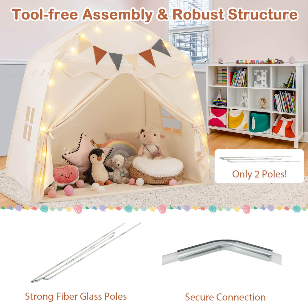 Costway 3 Person Extra Large Kids Play Tent with Lights Beige Image 5