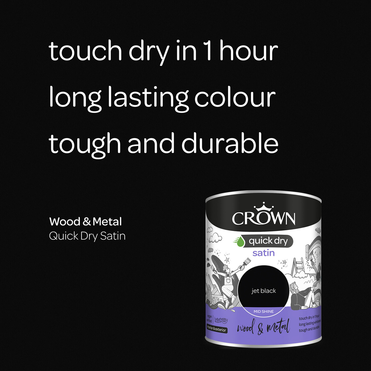 Crown Quick Dry Satin Wood and Metal Paint - Jet Black Image 3