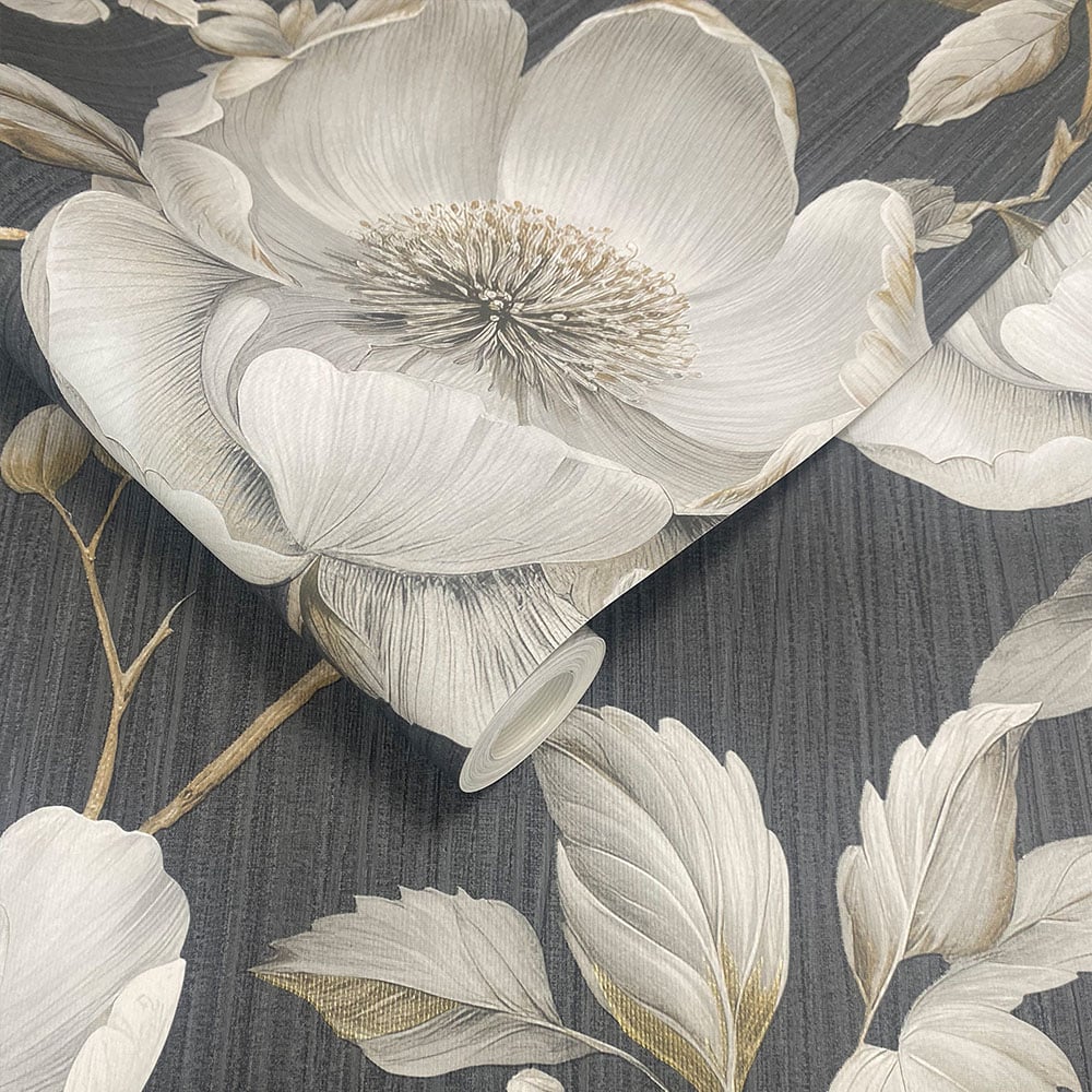 Muriva Alethia Floral Black Wallpaper Image 2