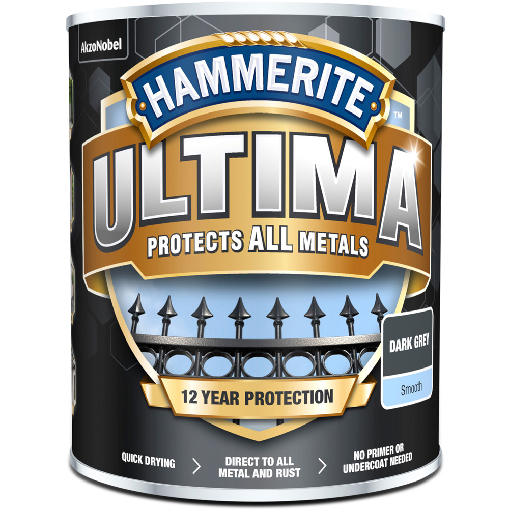 Hammerite Ultima Smooth Dark Grey Metal Paint 750ml Image 2