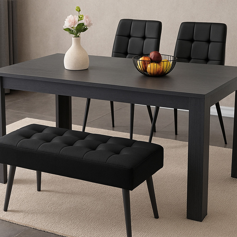 Portland 4 Seater Velvet Dining Set with Bench Black and Grey Image 2