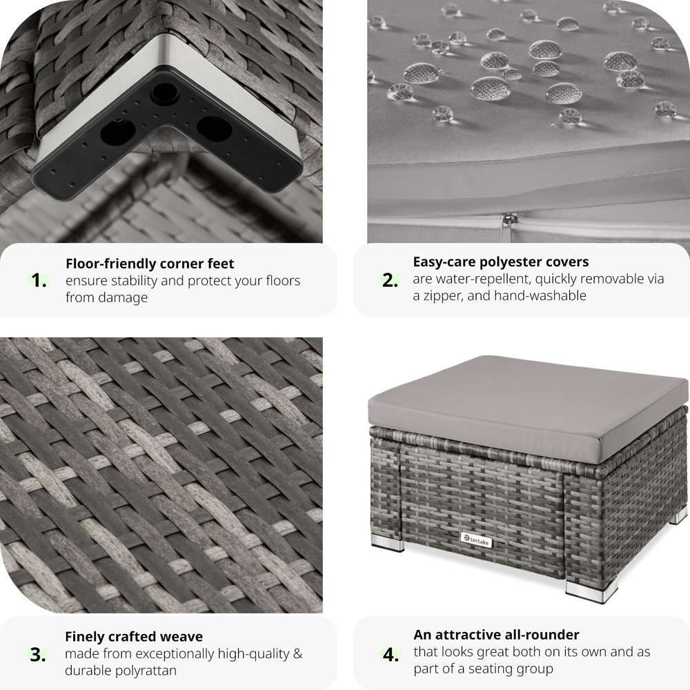 tectake Bitonto Grey Polyrattan Footstool Image 5