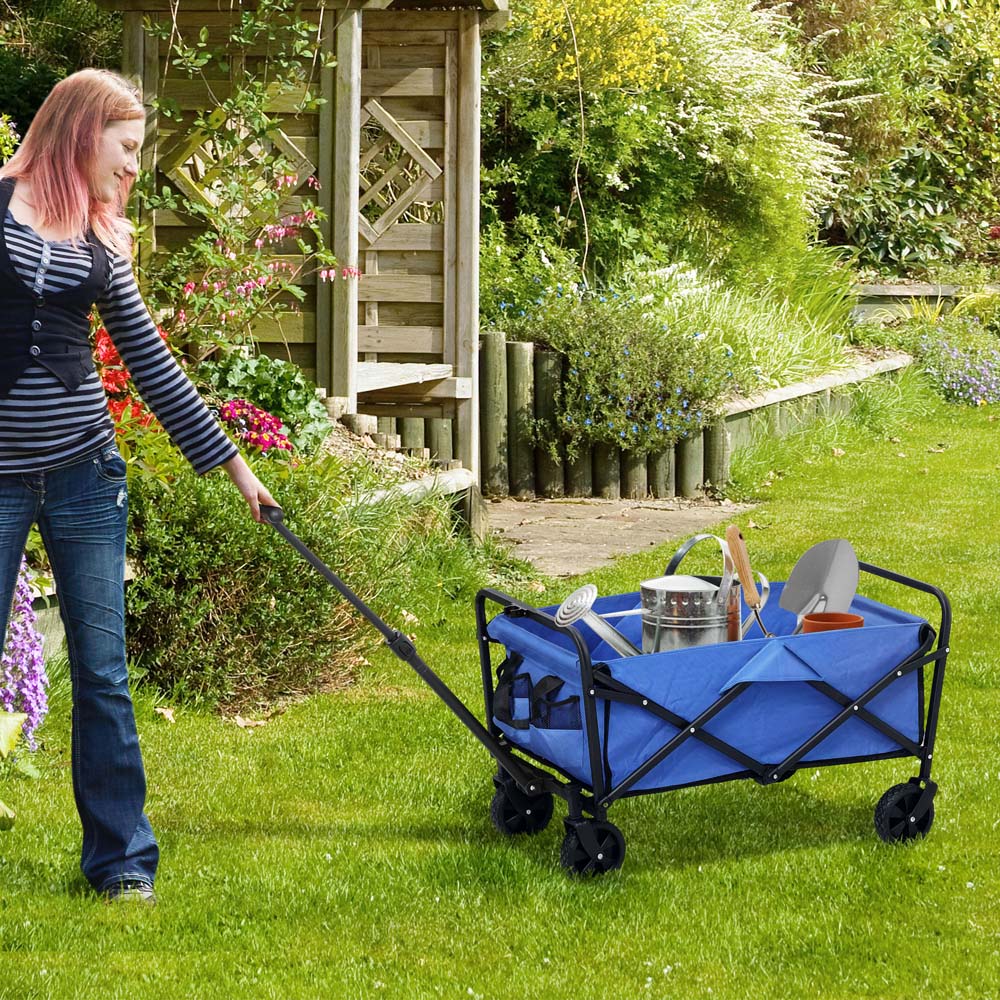 Outsunny 62L Blue Heavy Duty Folding Garden Trolley Image 2