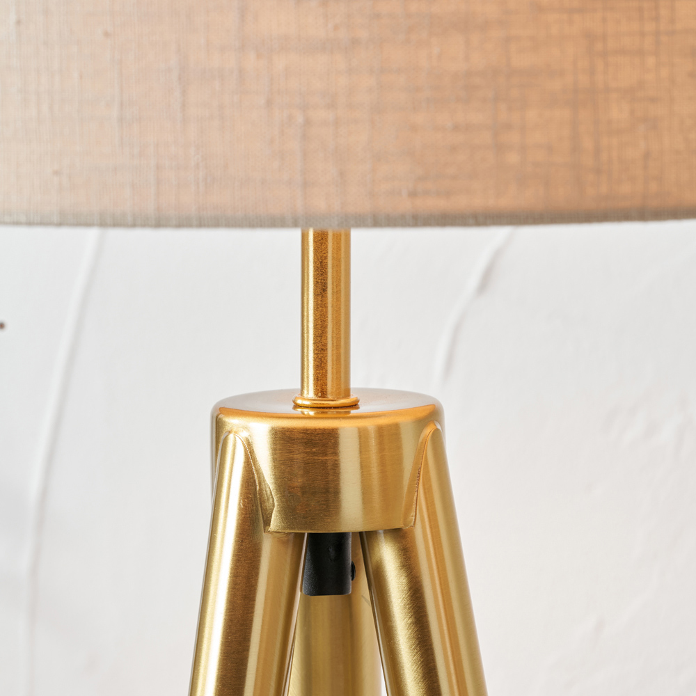 Pacific Lifestyle Vali Gold Metal and Brown Wood Grain Tripod Floor Lamp Image 4