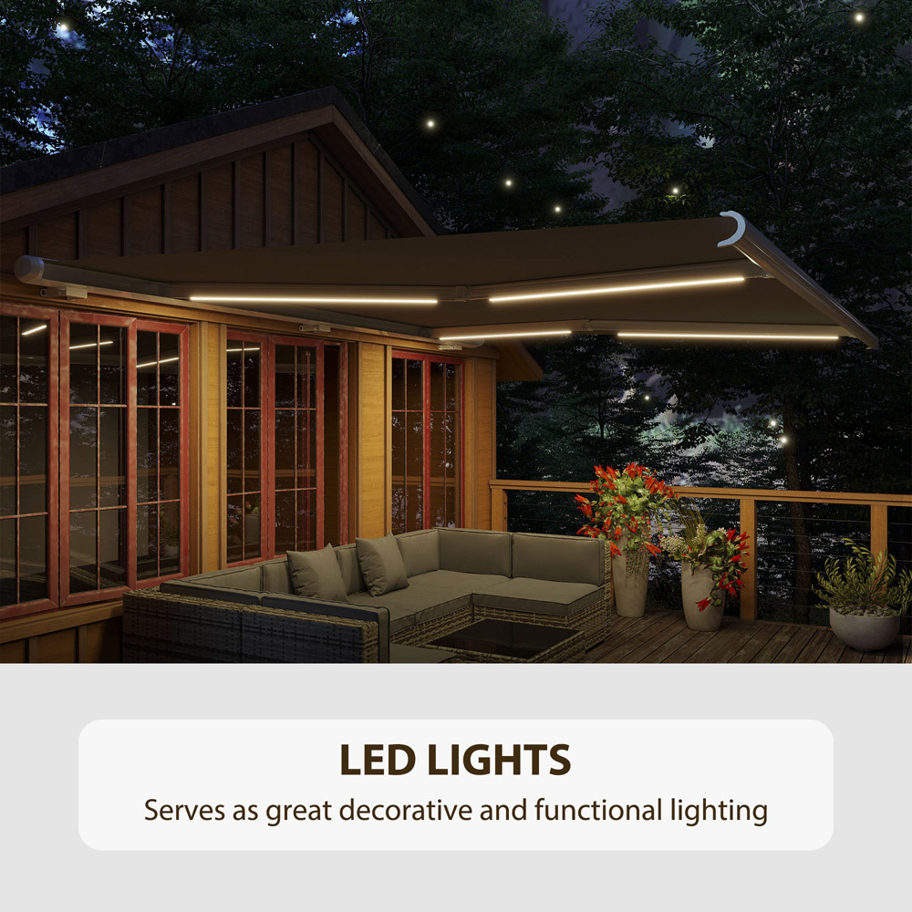 Outsunny Grey Full Cassette Electric and Manual Retractable LED Awning 4 x 3m Image 6