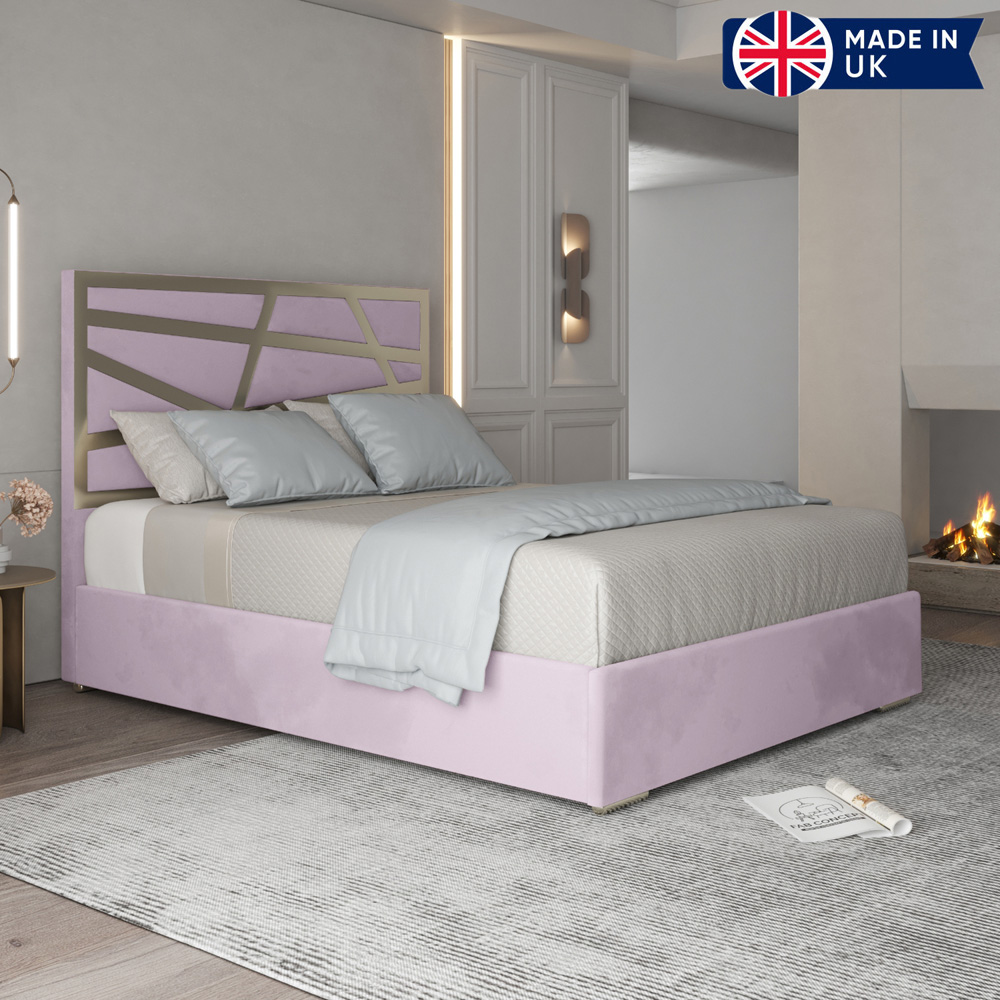 Arabella Pink Single Velvet Upholstered Metal Bed Frame with Panelled Headboard Image 6