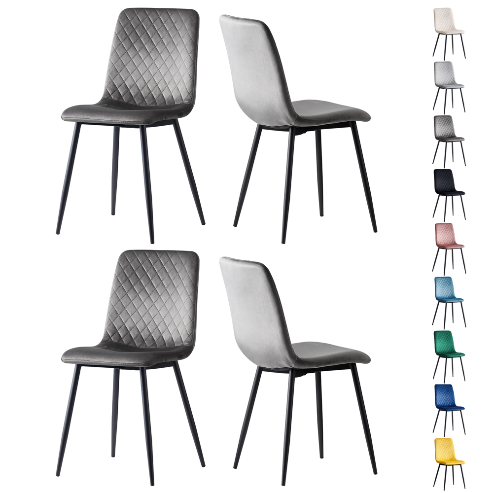 Lexi Set of 4 Grey Velvet Fabric Dining Chairs Image 2