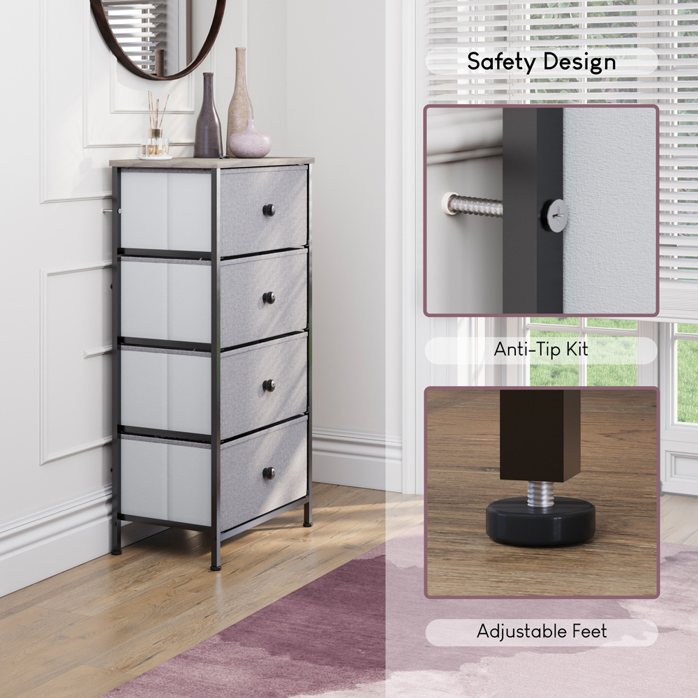 Vida Designs Chorley 4 Drawer Beige and Grey Wood Fabric Chest of Drawer Image 6
