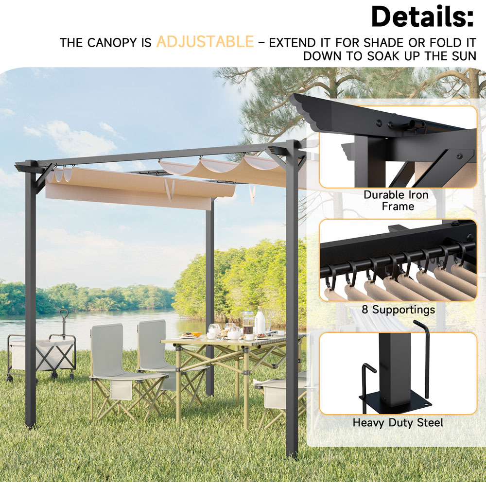Rattrix 2.4 x 2.4m Cream Pergola with Retractable Canopy Image 3