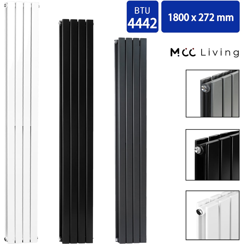 Black 4442 BTU Double Flat Panel Vertical Column Radiator 1800 x 272mm Image 4
