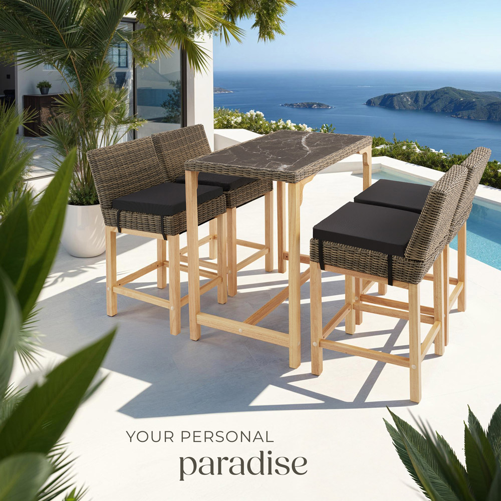tectake 4 Seater Nature Polyrattan Garden Bar Bistro Table Image 8