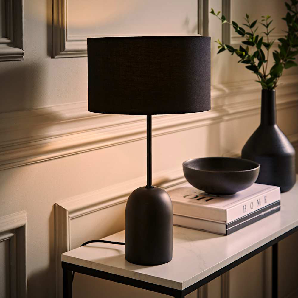 ValueLights Kaiden Black Drum Shade Dome Table Lamp Image 2