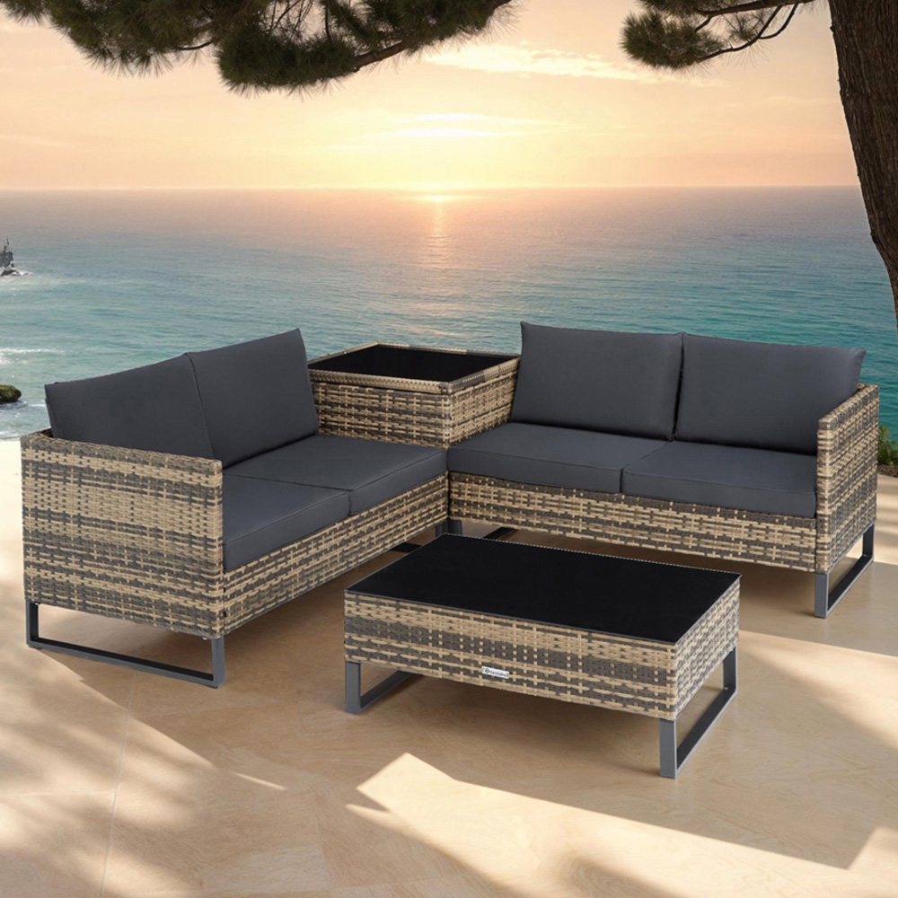 tectake Ostuni 4 Seater Natural Rattan Garden Lounge Set with Storage Box Image 1