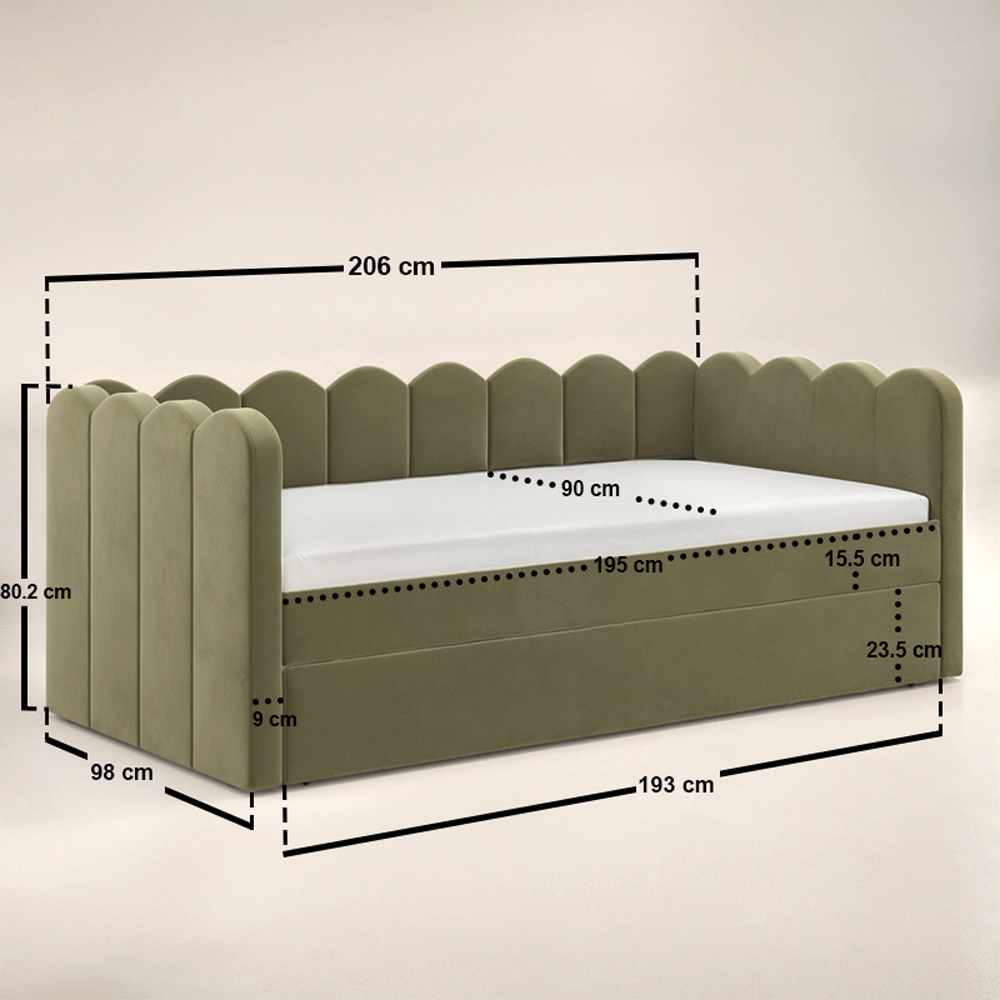 Flair Esme Cloud Khaki Velvet Day Bed with Trundle Image 6