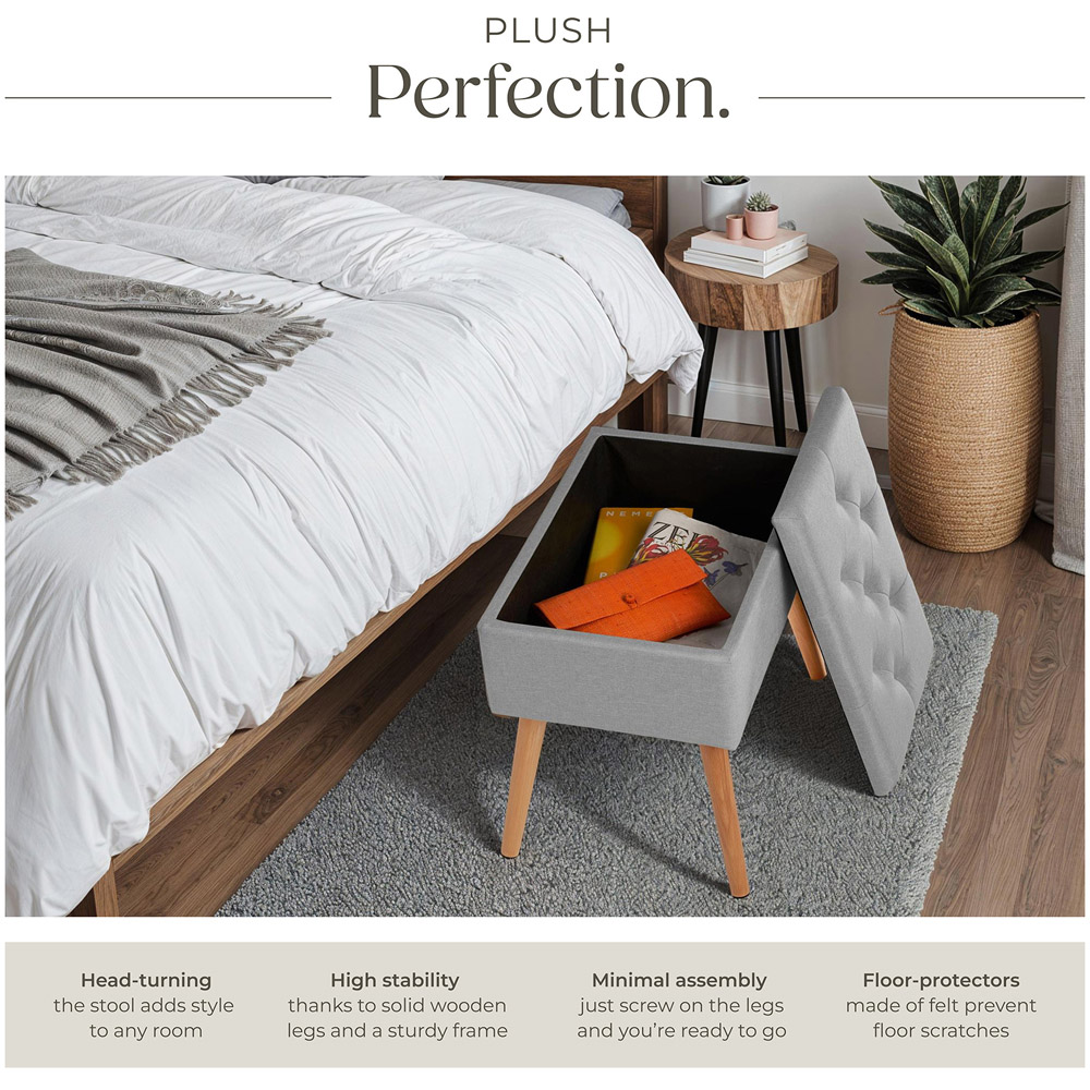 tectake Ranya Grey Upholstered Linen Look Bench with storage Image 5