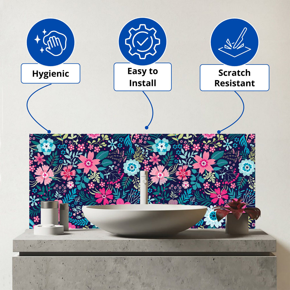 Warren Reed Designer Colourful Flower Pattern Glass Bathroom Splashback 25 x 60cm Image 3