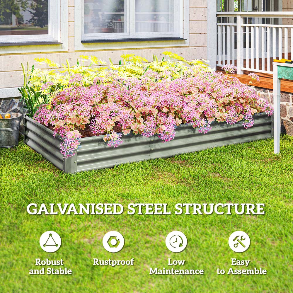 Outsunny Silver Galvanised Steel Raised Garden Bed 240 x 120 x 30cm Image 5