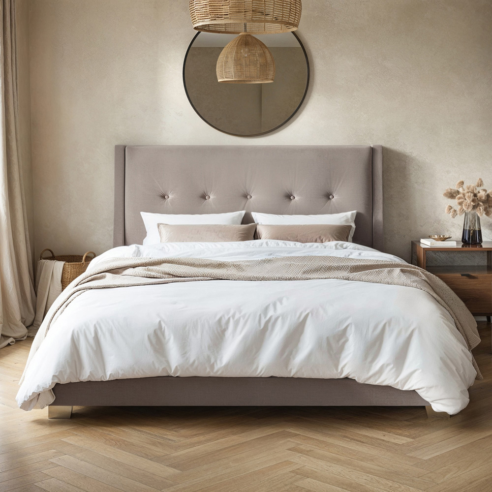 Flair Artemis Double Beige Velvet Cushioned Headboard Ottoman Bed Image 5