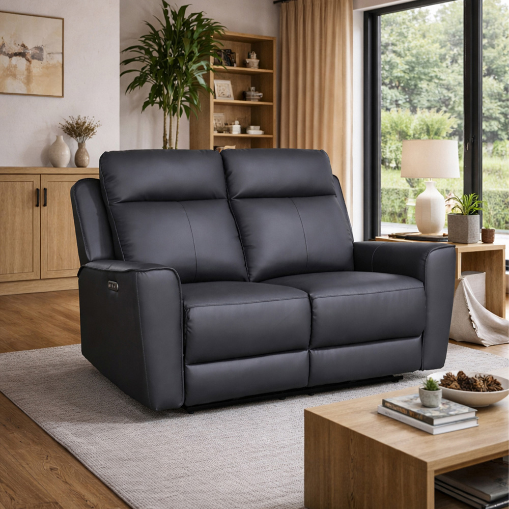 Aspire Elmhurst 2 Seater Charcoal Leather Power Recliner Sofa with USB and USB-C Charging Image 8