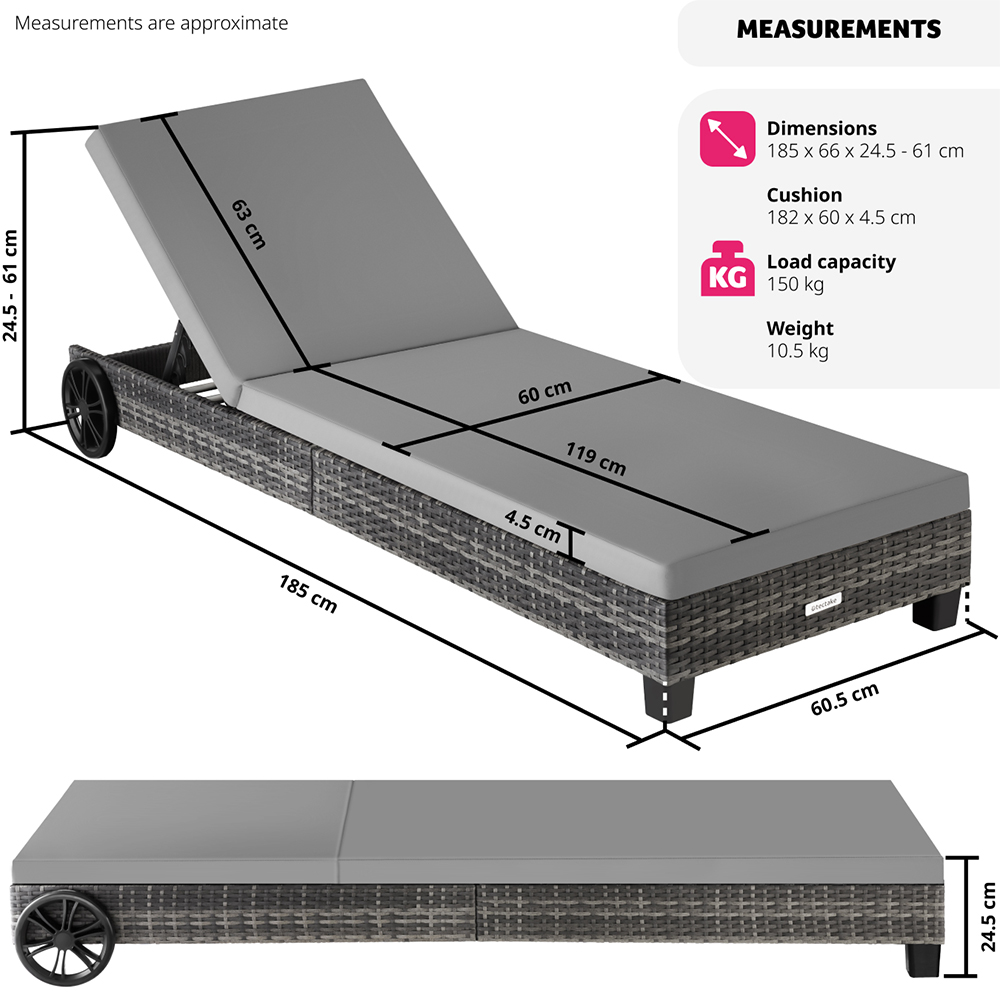 tectake Ancona Grey 5 Level Adjustable Aluminium Frame Sun Lounger Image 9
