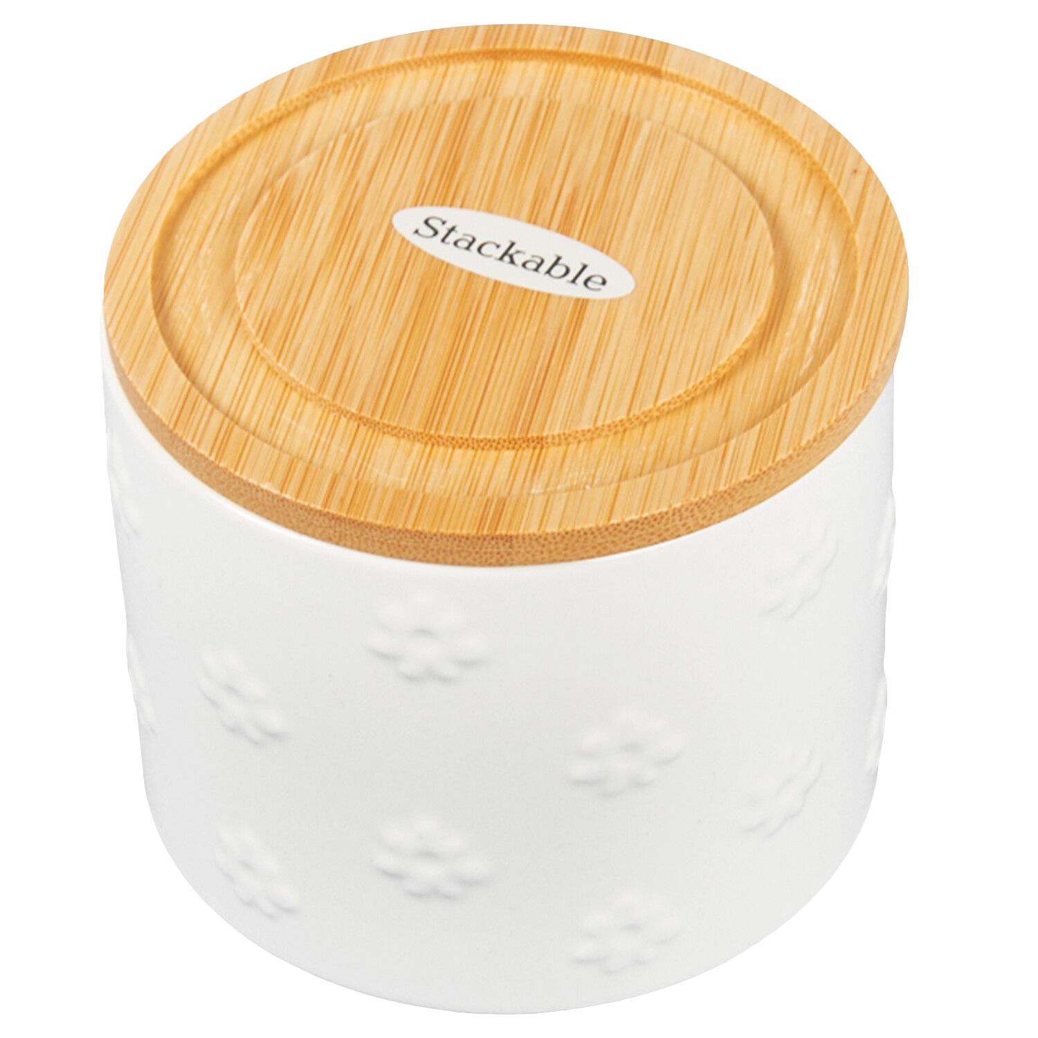 Embossed White Flower Stacking Canister - White Image 2