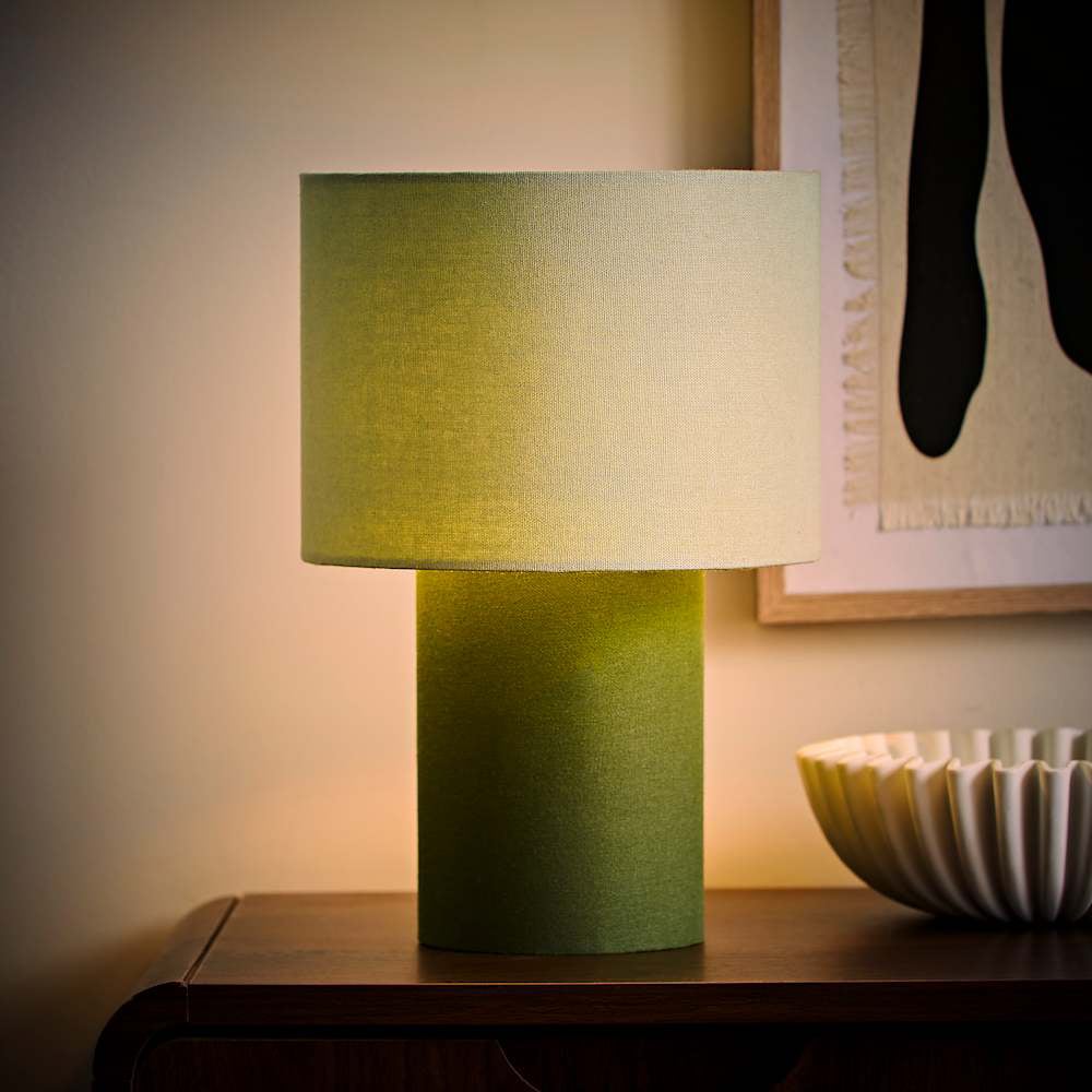 ValueLights Bobby Green Clash Duo Fabric Table Lamp and Bulb Image 2
