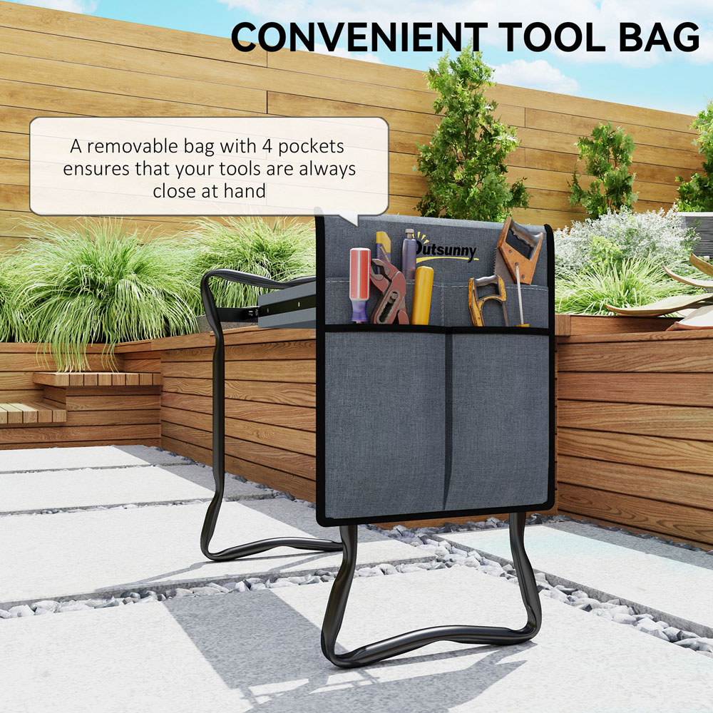 Outsunny Garden Kneeler and Foldable Seat Bench with Tool Bag Pouch Image 6