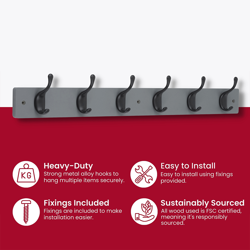 Headbourne Grey and Black 6 Hook Coat Rail Image 4