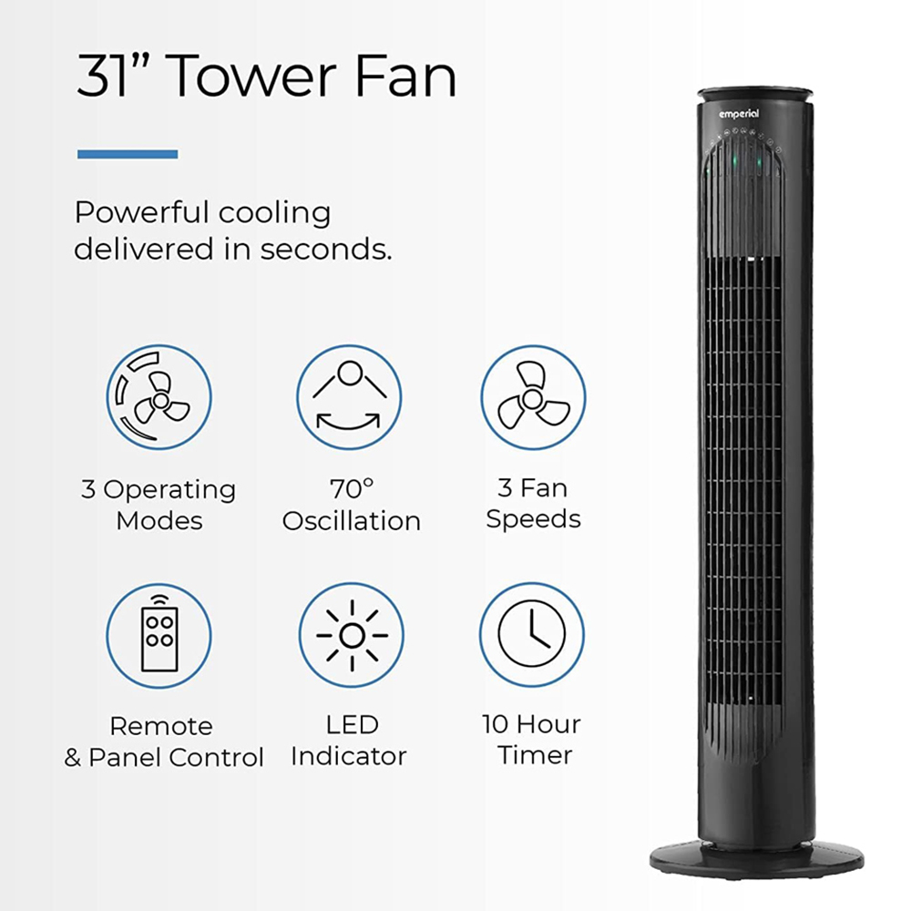 Emperial Black Tower Fan with Remote Control 31 inch Image 8