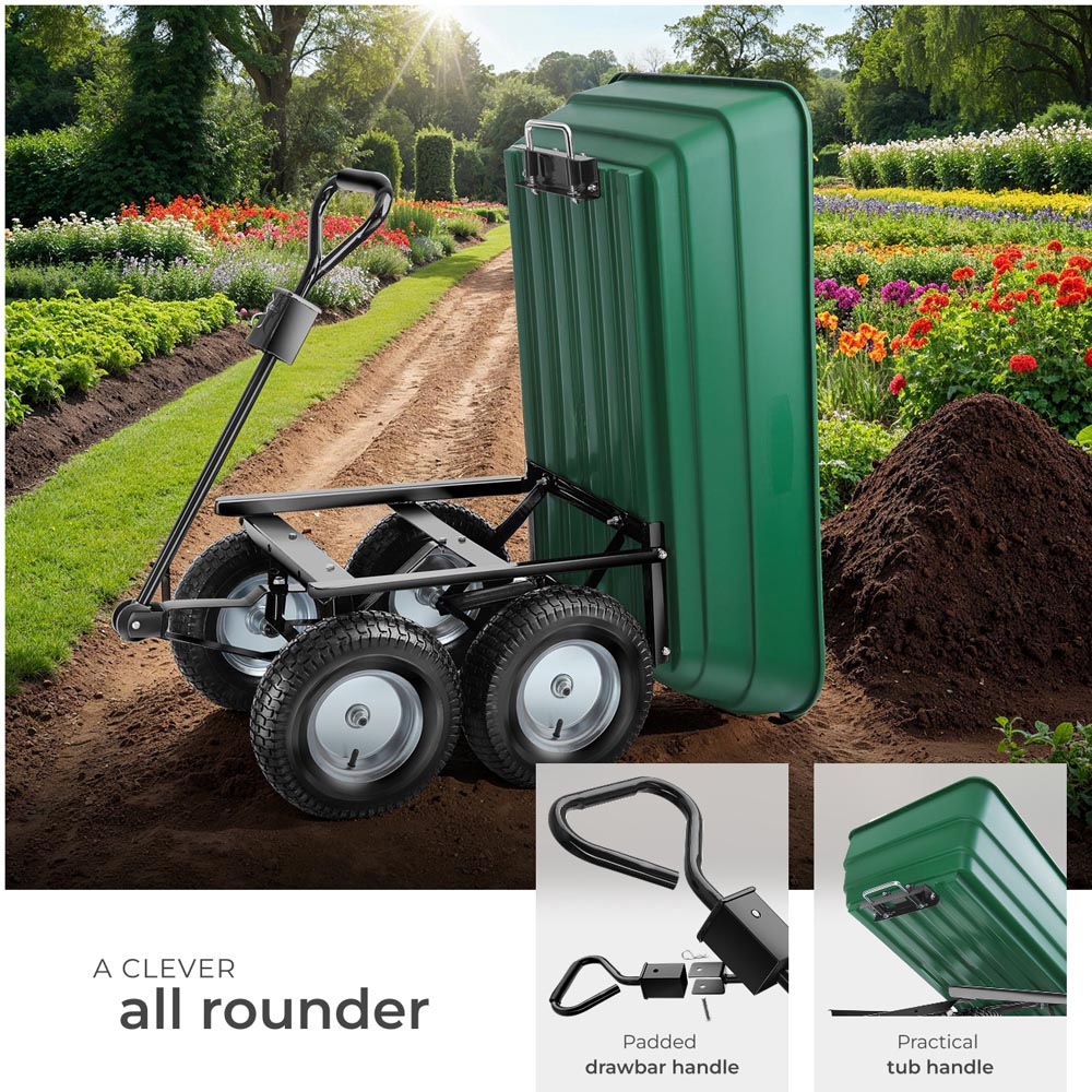 tectake Green Garden Trolley with Padded Handle 300kg Image 4