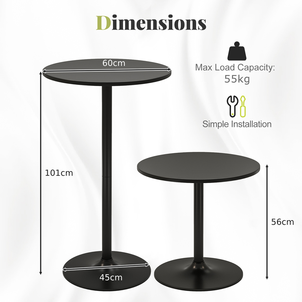 Costway Black Round Bar Table with Metal Base Set of 2 Image 9