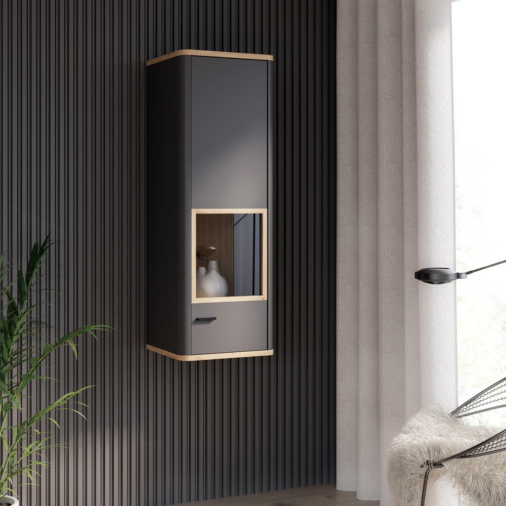 Florence Klara Single Door Grey and Oak Glass Display Cabinet Image 7