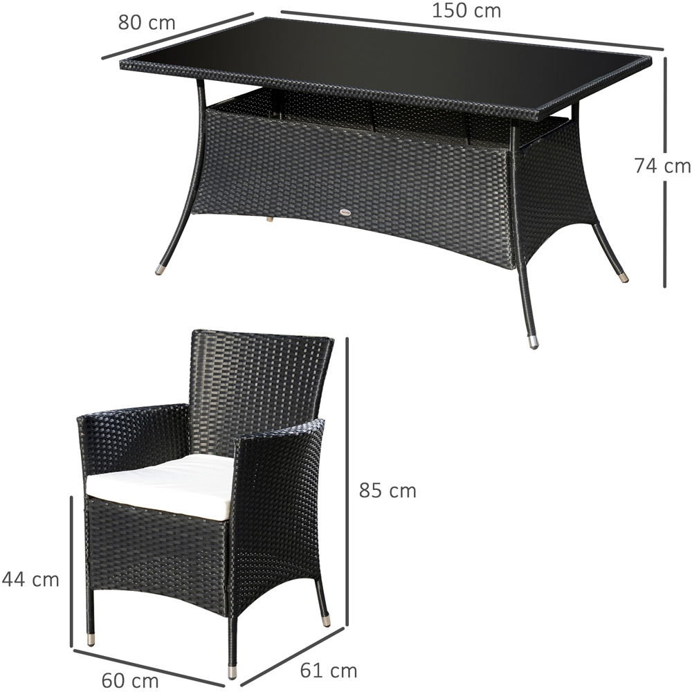 Outsunny 6 Seater Black Rattan Rectangular Garden Dining Set Image 7