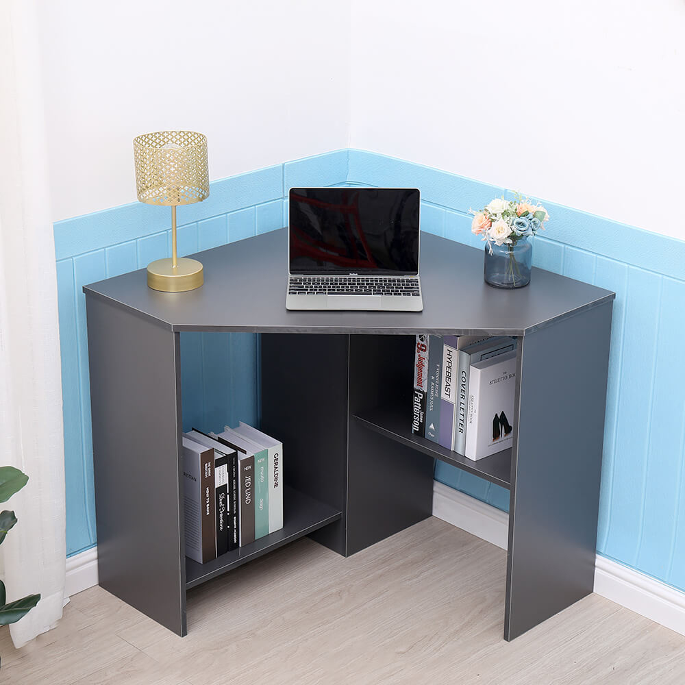 Home Source Wellington 2 Shelf Compact Corner Computer Desk Grey Image 5