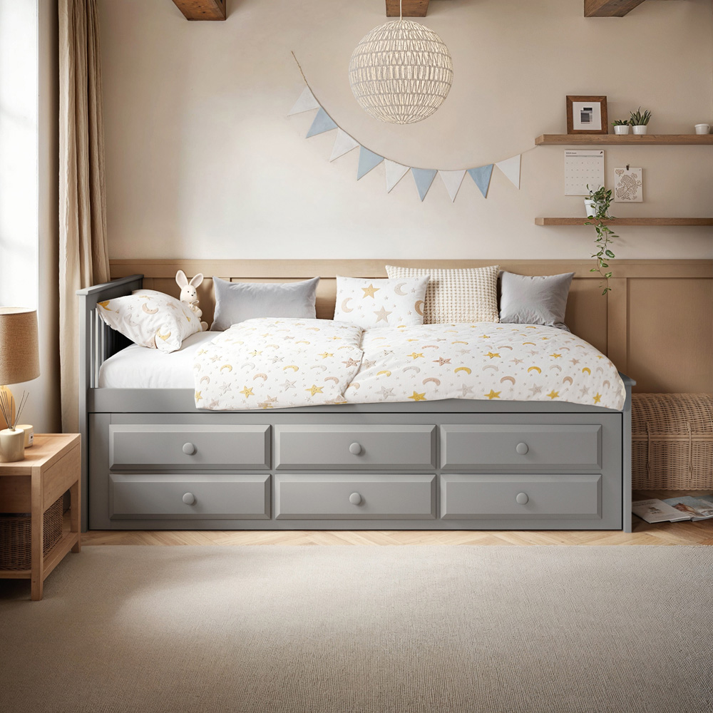 Flair Montana Captain's Single Grey 3 Drawer Wooden Guest Bed with Trundle Image 5