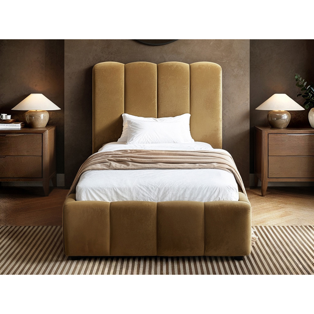 Solace+Co Emilie Single Mocha Velvet Ribbed Ottoman Bed Image 5
