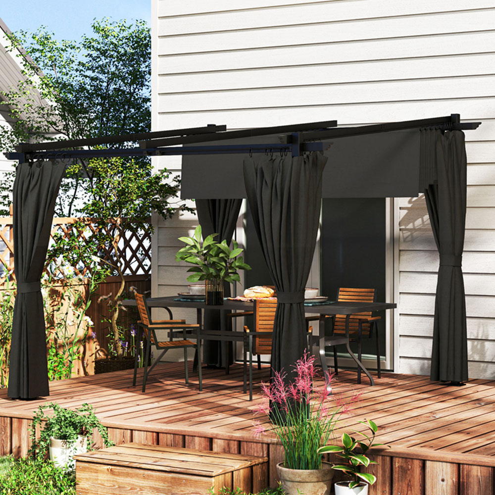 Outsunny 3 x 3m Grey Metal Pergola with Retractable Roof and Sidewalls Image 1