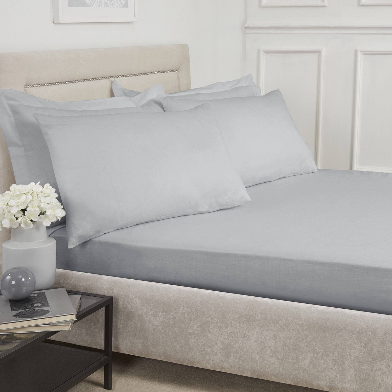 180 Thread Count Cotton Fitted Sheet  - Silver / Superking Image