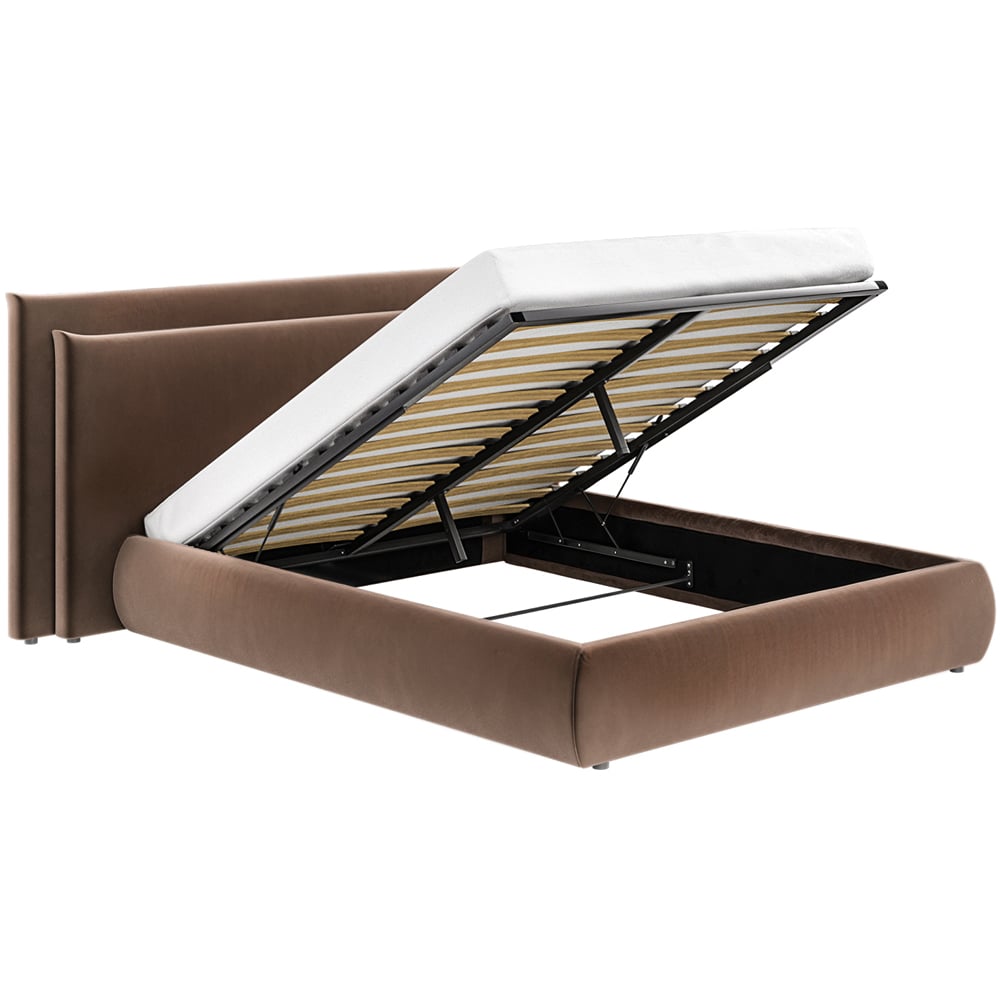 Solace+Co Sigrid King Size Chocolate Velvet Ottoman Storage Bed Image 3