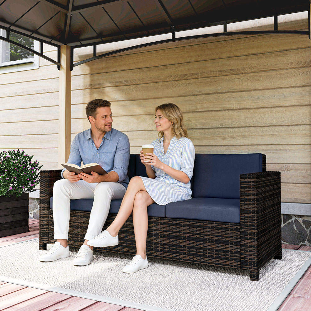 Outsunny 3 Seater Dark Blue PE Rattan Garden Sofa Image 4