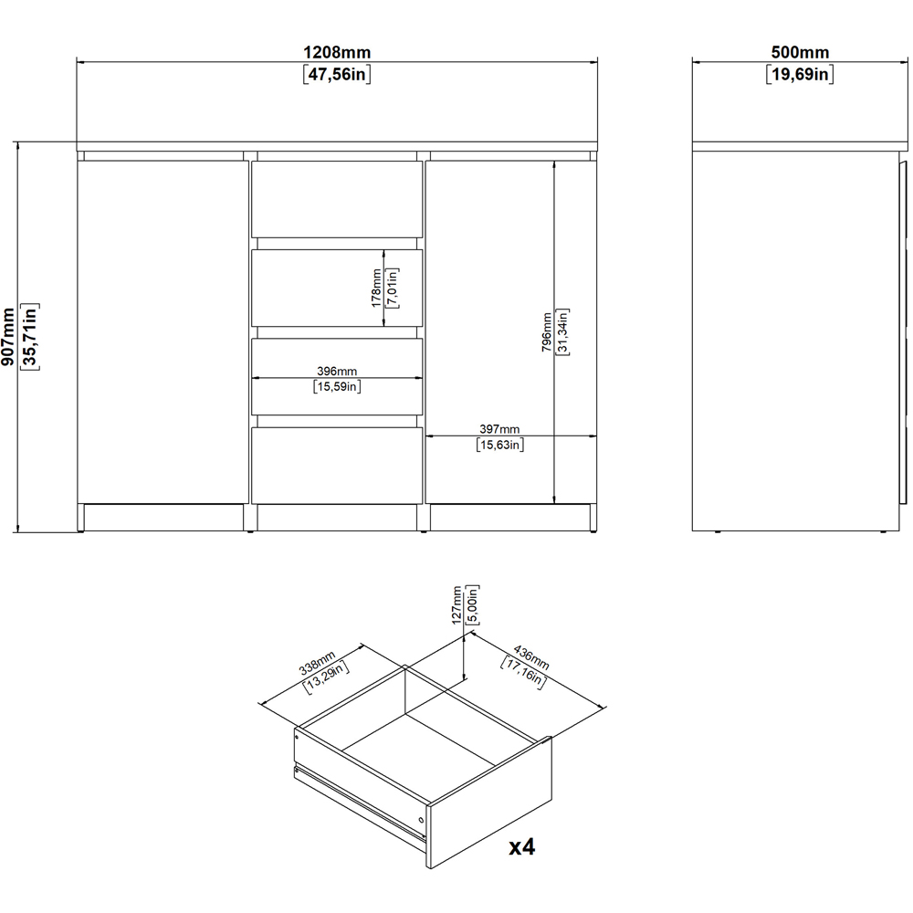 Florence Naia 2 Door 4 Drawer White Sideboard Image 8