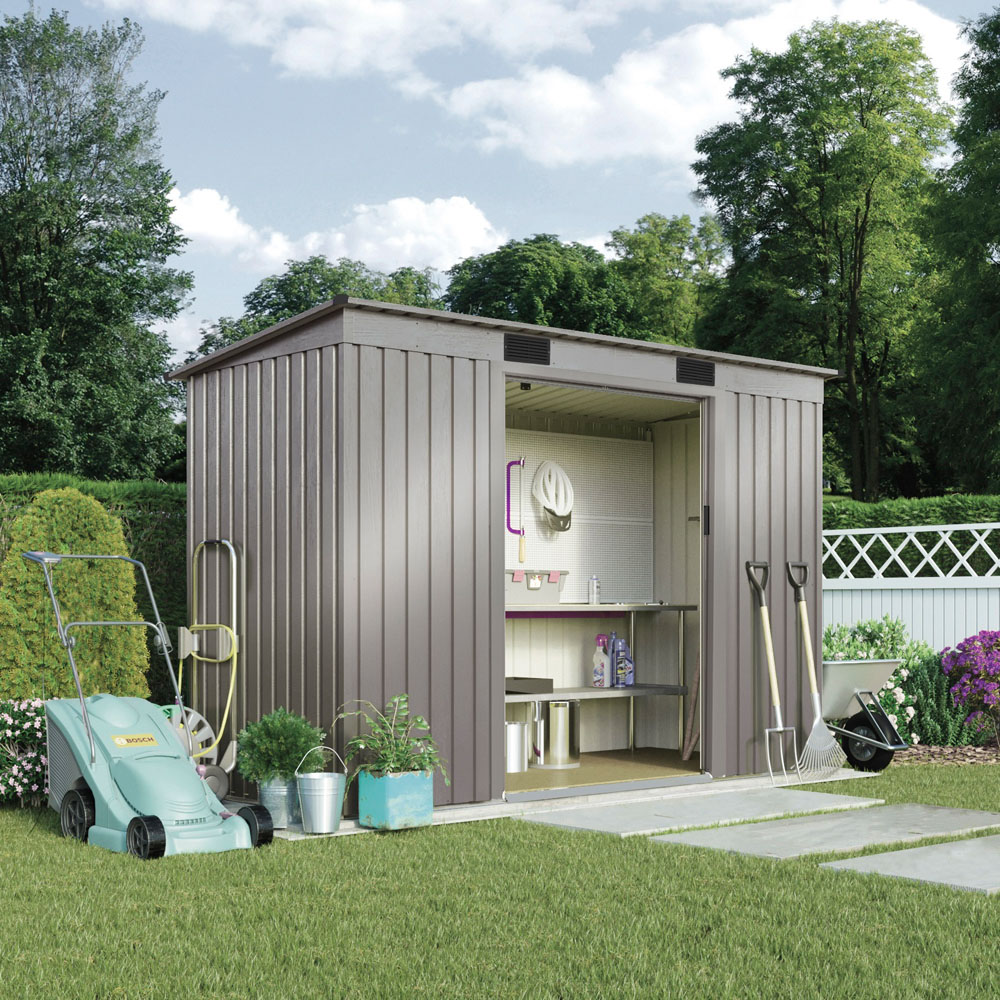 Garden Gear 6.6 x 3.9ft Double Door Grey Aluminium Pent Metal Shed Image 3