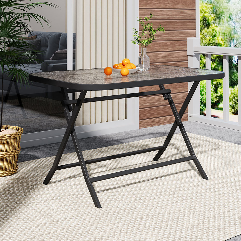 Living and Home Ripple Glass Metal Outdoor Rectangle Folding Table with Umbrella Hole Image 7