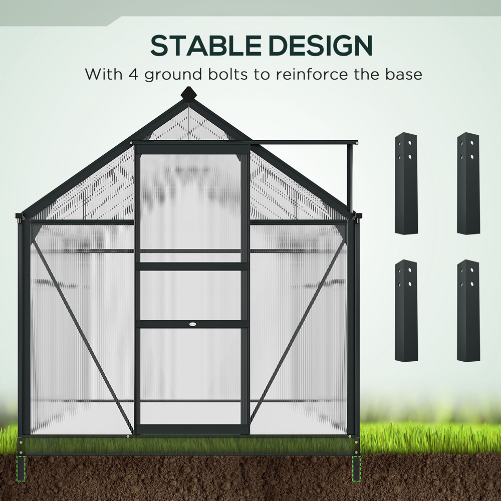 Outsunny 6 x 10ft Black Galvanised Aluminium Polycarbonate Walk In Greenhouse Image 5
