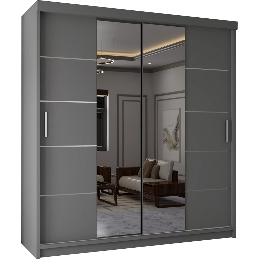 M N Furniture Osaka 2 Door Grey Mirrored Panel Sliding Wardrobe 150cm Image 2