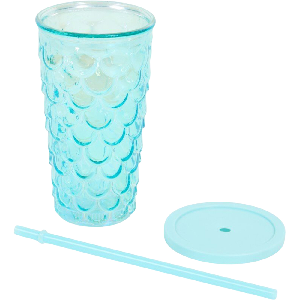 Mermaid Glass with Lid and Straw Blue Image 2
