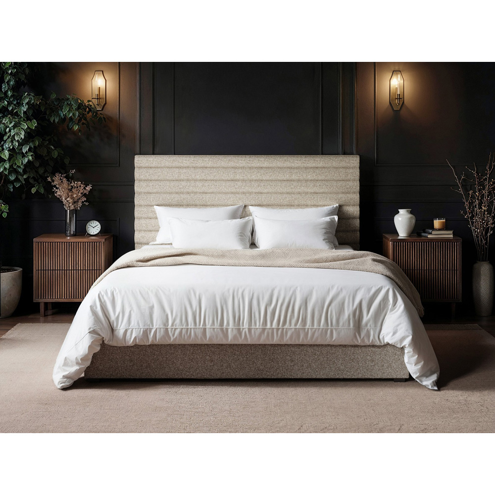 SOLACE+CO Velora Double Brown Chenille Ottoman Bed with Panel Headboard Image 5