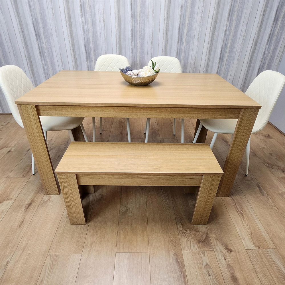 Portland 6 Seater Dining Set Oak Effect and Cream Image 2