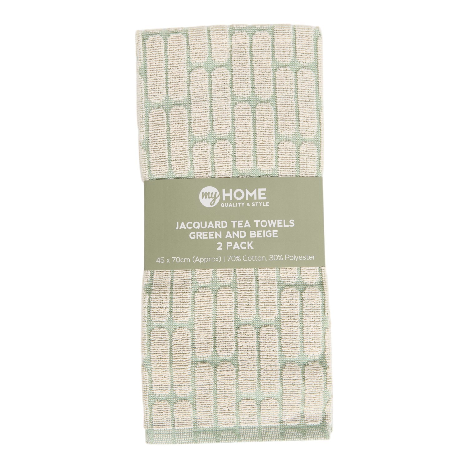 Pack of 2 Jacquard Tea Towels Beige and Green Image 1